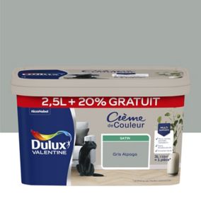 Peinture Crème De Couleur Dulux Valentine satin gris alpaga 2,5L + 20% gratuit