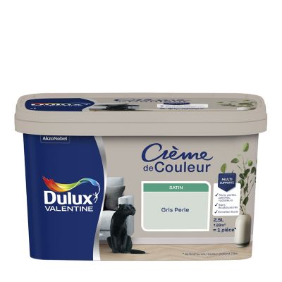 Peinture Crème De Couleur Dulux Valentine satin gris perle 2,5L