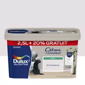 Peinture Crème De Couleur Dulux Valentine satin gris tendance 2,5L + 20% gratuit
