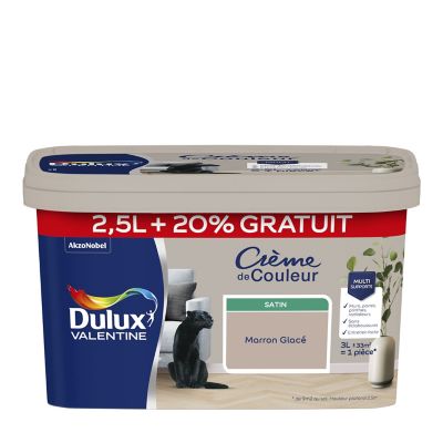 Peinture Crème De Couleur Dulux Valentine satin marron glacé 2,5L + 20% gratuit