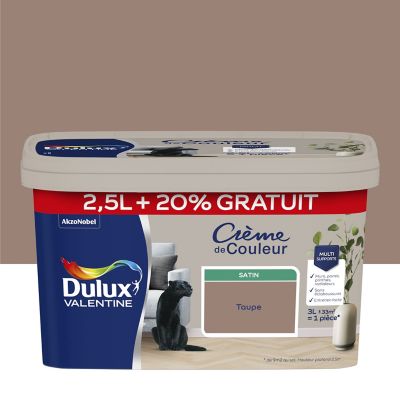 Peinture Crème De Couleur Dulux Valentine satin taupe 2,5L + 20% gratuit