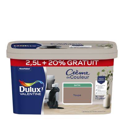 Peinture Crème De Couleur Dulux Valentine satin taupe 2,5L + 20% gratuit