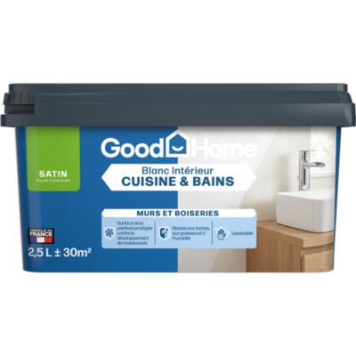 Peinture cuisine & bains murs et plafonds GoodHome blanc lumineux satin 2,5L