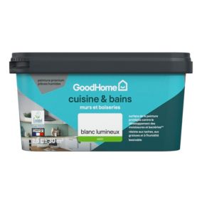 Peinture cuisine & bains murs et plafonds GoodHome blanc lumineux satin 2,5L