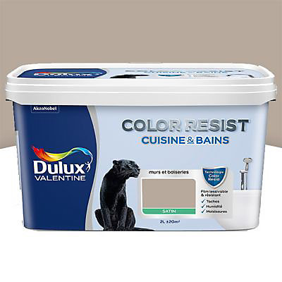 Peinture cuisine et salle de bain Dulux Valentine Color resist gazelle satin 2L Peinture cuisine et salle de bain Dulux Valentine Color resist gazelle satin 2L