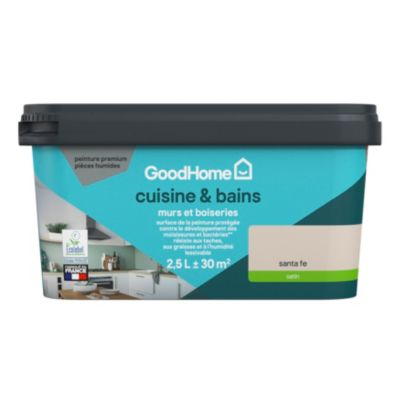 Peinture cuisine et salle de bains beige santa fe satin GoodHome Premium 2.5 L