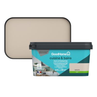 Peinture cuisine et salle de bains beige santa fe satin GoodHome Premium 2.5 L