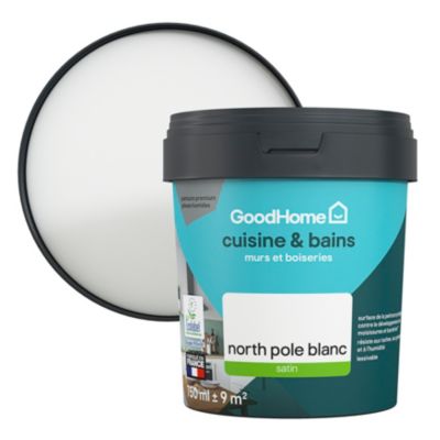 Peinture cuisine et salle de bains blanc north pole satin GoodHome Premium 0.75 l