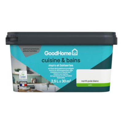 Peinture cuisine et salle de bains blanc north pole satin GoodHome Premium 2.5 L