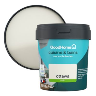 Peinture cuisine et salle de bains blanc ottawa satin GoodHome Premium 0.75 l