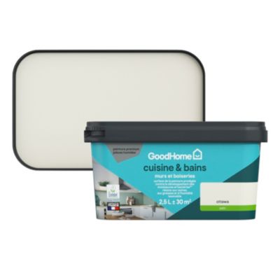 Peinture cuisine et salle de bains blanc ottawa satin GoodHome Premium 2.5 L