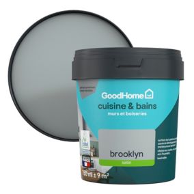 Peinture cuisine et salle de bains GoodHome gris Brooklyn satin 750ml