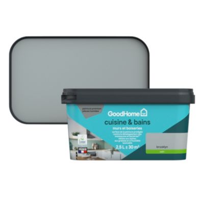 Peinture cuisine et salle de bains gris brooklyn satin GoodHome Premium 2.5 L