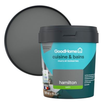 Peinture cuisine et salle de bains gris hamilton satin GoodHome Premium 0.75 l