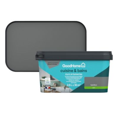 Peinture cuisine et salle de bains gris hamilton satin GoodHome Premium 2.5 L