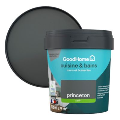 Peinture cuisine et salle de bains gris princeton satin GoodHome Premium 0.75 l