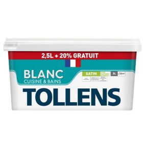 Peinture cuisine et salle de bains Tollens blanc satin 2,5L+20% gratuit
