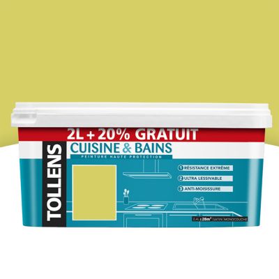 Peinture Cuisine Et Salle De Bains Tollens Citron Vert Satin 2l 20 Castorama