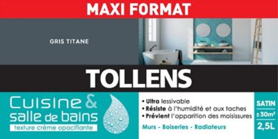 Peinture cuisine et salle de bains Tollens gris titane satin 2.5L