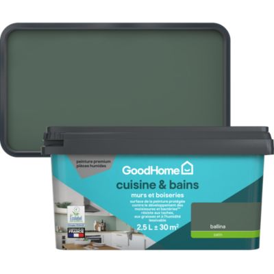 Peinture cuisine et salle de bains vert ballina satin GoodHome 2.5 L