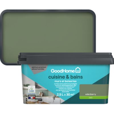Peinture cuisine et salle de bains vert edenbery satin GoodHome 2.5 L