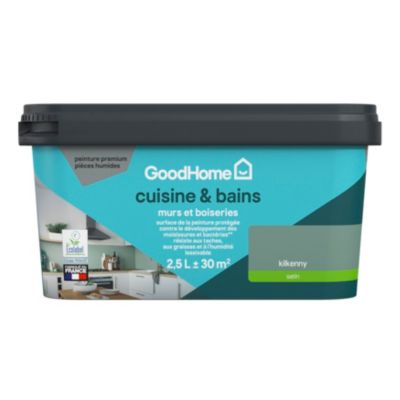 Peinture cuisine et salle de bains vert kilkenny satin GoodHome Premium 2.5 L