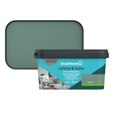 Peinture cuisine et salle de bains vert kilkenny satin GoodHome Premium 2.5 L