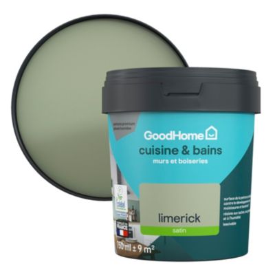 Peinture cuisine et salle de bains vert limerick satin GoodHome Premium 0.75 l
