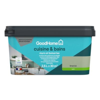 Peinture cuisine et salle de bains vert limerick satin GoodHome Premium 2.5 L