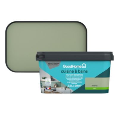 Peinture cuisine et salle de bains vert limerick satin GoodHome Premium 2.5 L