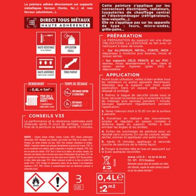 Peinture de rénovation aérosol radiateur électroménager V33 noir carbone satin 400ml