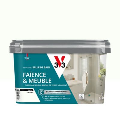 Peinture de rénovation faïence et meuble de salle de bain V33 beige lin clair satin 2L