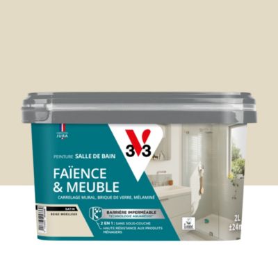 Peinture de rénovation faïence et meuble de salle de bain V33 beige moelleux satin 2L