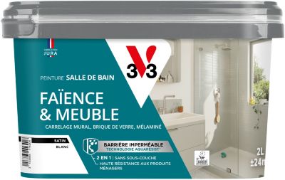 Peinture de rénovation faïence et meuble de salle de bain V33 blanc satin 2L