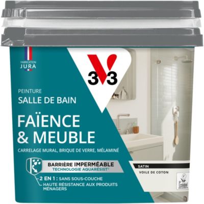 Peinture de rénovation faïence et meuble de salle de bain V33 blanc voile de coton satin 750ml