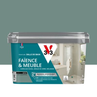 Peinture de rénovation faïence et meuble de salle de bain V33 vert eucalyptus satin 2L