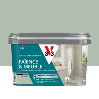 Peinture de rénovation faïence et meuble de salle de bain V33 vert sauge satin 2L