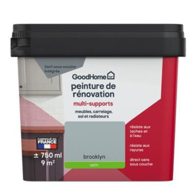 Peinture de rénovation GoodHome multi-supports satin gris Brooklyn 750ml