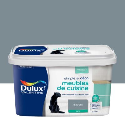 Peinture de rénovation meubles de cuisine bleu gris satin Dulux Valentine Simpe & Déco 2 L