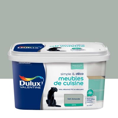 Peinture de rénovation meubles de cuisine vert amande satin Dulux Valentine Simpe & Déco 2 L