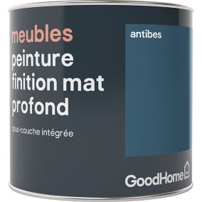 Peinture de rénovation meubles GoodHome bleu Antibes mat profond 0,5L