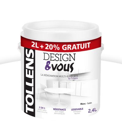 Peinture Cuisine et salle de bains Tollens blanc 2L+20% main image 1