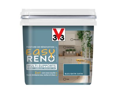 Peinture de rénovation multi-supports V33 Easy Reno bleu batik satin 0,75L