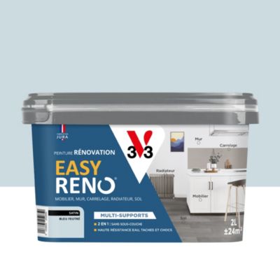 Peinture de rénovation multi-supports V33 Easy Reno bleu feutré satin 2L