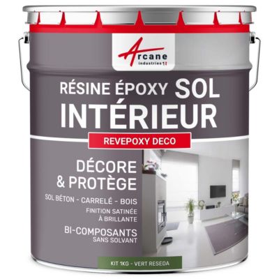 PEINTURE EPOXY SOL - REVEPOXY DECO Vert Réséda - RAL 6011 - 1 kg (jusqu'à 5 m² en 2 couches) - ARCANE INDUSTRIES
