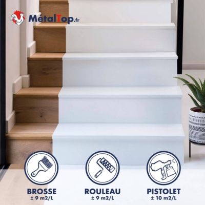 Peinture Escalier Bois - Blanc pur - RAL 9010 - 1 L - Métaltop