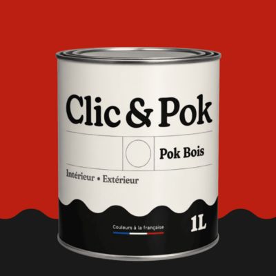 Peinture extérieure bois - Résistante aux intempéries POK BOIS - 1L - RAL 3020 - Rouge Signalisation - Clic & Pok