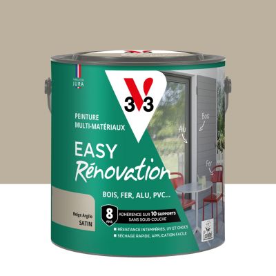 Peinture extérieure bois, fer, plastique beige argile satin V33 Easy Rénovation 2 L