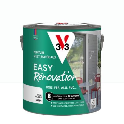Peinture extérieure bois, fer, plastique blanc RAL 9016 satin V33 Easy Rénovation 2 L