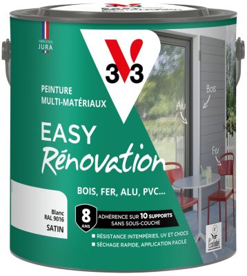 Peinture extérieure bois, fer, plastique blanc RAL 9016 satin V33 Easy Rénovation 2 L